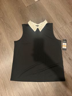 Black Sleeveless Top with Pearl Collar