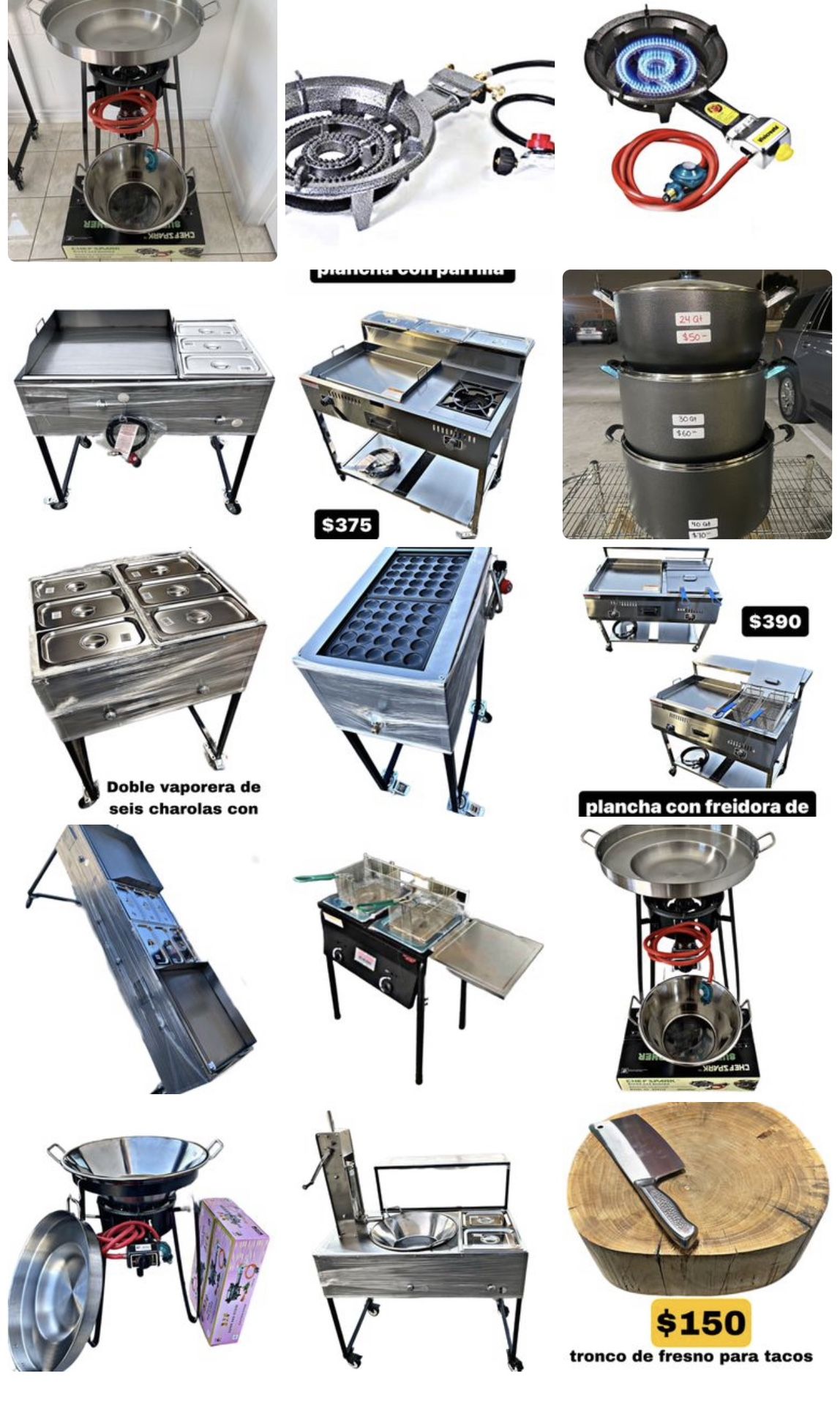 Taco Carts/ griddles/ Grills/ Comales/ Cazos/ Planchas/ Fridoras/ Molinos/ Cazos De Cobre/ Parillas/ Especiales