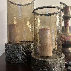Gorgeous Large Wavy Hurricane Glass Candle Holders