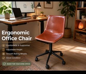 Modern Brown Faux Leather Office Chair – Adjustable Height & Rolling Base