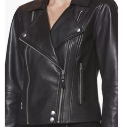 PAIGE  Womens Fontana Leather Black Moto Jacket Size XS