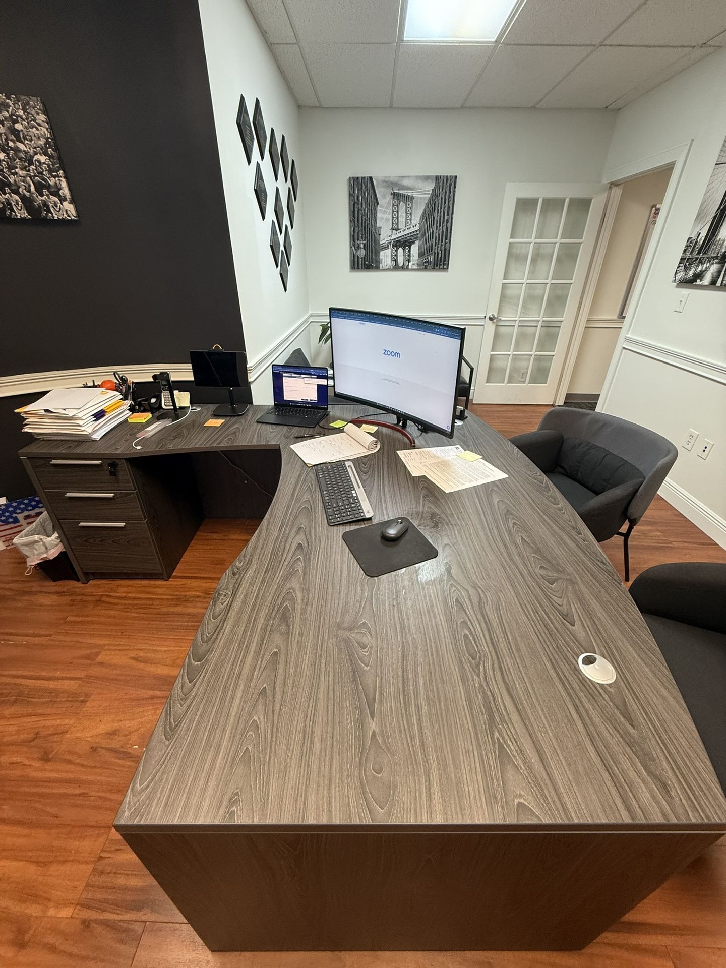 Office Desk, Cabinet And Chairs
