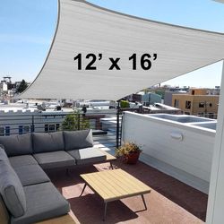 Brand New $35 Rectangle 12x16 FT Sun Shade Sail Outdoor Canopy Patio Top Cover 185gsm (Beige, Gray)
