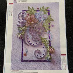 Handmade Bead Embroidery on Canvas of Art Flower Wall Decor 12x16”