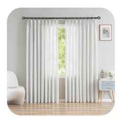 1 Panel Natural Linen 100" W x 108" L Curtains Light Gray