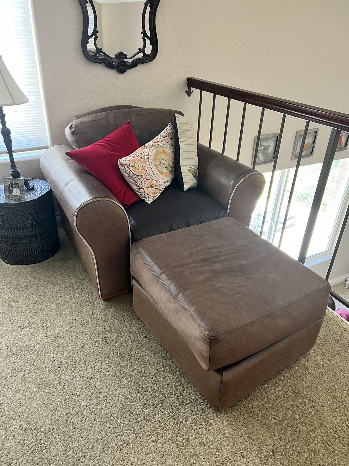 Omnia Leather Top Grain Chair With Ottoman