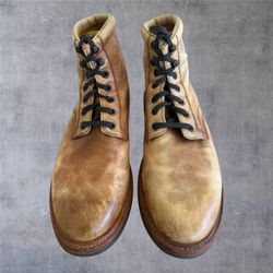 Frye Gordon Lace Up Combat Boots Mens 11.5 M Cognac Brown Leather (contact info removed)-COG