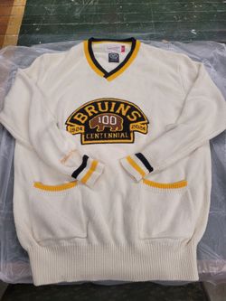Boston Bruins Centennial Cream V-Neck Sweater Authentic Mitchell & Ness Size L
