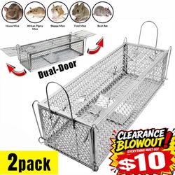 Live Animal Humane Trap 2-Door Mouse Cage Trap For Chipmunk Rats Squirrels Voles