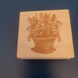 Wood Rubber Stamp Basket Bouquet 
