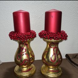 Lillian Vernon 128T00 Pillar Candle Set With Cranberry Candle Rings Holiday Deco
