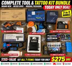 7-in-1 Tool & Tattoo Kit Bundle2. DESCRIPTION — Copy everything below
🔥 TODAY ONLY! HUGE TOOL & TATTOO EQUIPMENT SALE! 🔥
Selling brand-new, never-us
