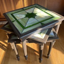 Vintage 1960s Stained Glass Stacking Tables