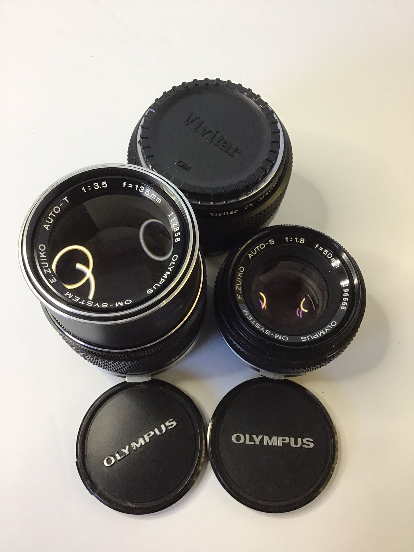Lot of Olympus OM System Zuiko lenses. 135mm & 50mm