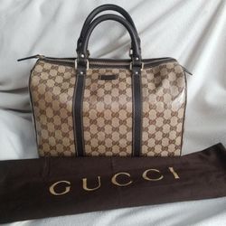Authentic Gucci GG Monogram Supreme Crystal Joy Boston Satchel Bag 