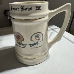 VINTAGE 1985 Miami Dolphins San Francisco 49ers Super Bowl XIX Ceramic Stein/Mug