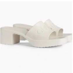 Gucci Rubber Slide Sandals Mules Size 8 Womens White