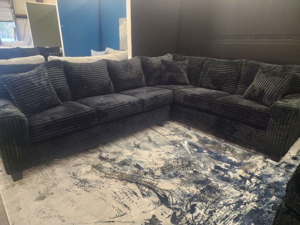 NEW MODEL ALERT! Brand New Byers Market Gunmetal Black Thin Corduroy RAF 2pc Corner Sectional