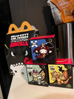 McDonald's Hello Kitty x Godzilla Happy Meal Toys + Box