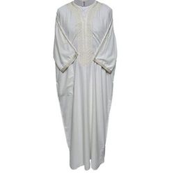 Moroccan Polyester/Cotton Off White 3 Quarter Sleeves Thobe Jubba Kandorah