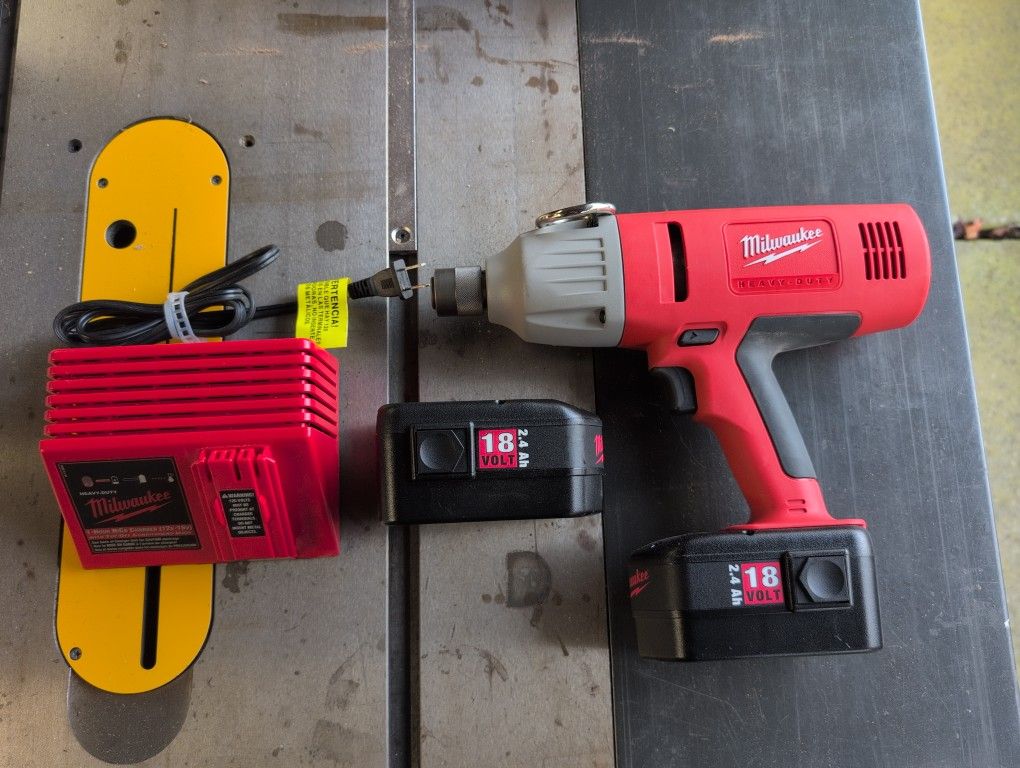 New Old Stock Milwaukee Heavy Duty Impact Wrench With Two Batteries And Charger