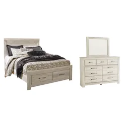Bellaby Queen Platform Bed with 2 Storage Drawers with Mirrored Dresser Weekend Bargain Bonanza