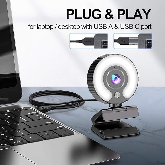 PIPHU Streaming Camera Streaming Webcam with Ring Light HD 1080P Gaming Web Cam USB Webcams Compatible with Laptop, Desktop, Mac, PC, Monitor, MacBook