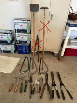 Various Vintage Tools - Hoe, Ice Scraper, Hedge Trimmer