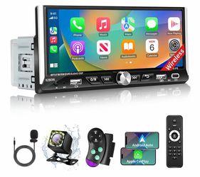 6.9" Single Din Touchscreen Car Stereo with Wireless CarPlay & Android Auto