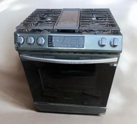 30” SAMSUNG 5 BURNER SLIDE-IN GAS SMART RANGE BLACK STAINLESS “WORKS GREAT”