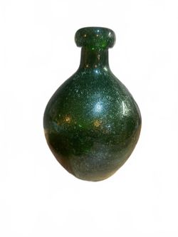 Green Bubble Glass Bottle Vase Applied Rim Vintage Style
