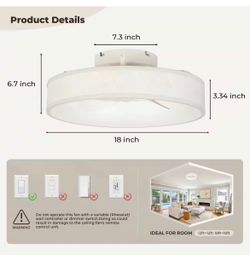 18 in. Smart Indoor LED All White Low Profile Caged Flush Mount Fandelier Ceiling Fan with Remote for Bedroom Baby Room