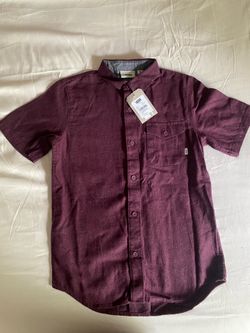 Kid’s Vans Short Sleeve Button Up Flannel Size Medium Burgundy NWT Brand New