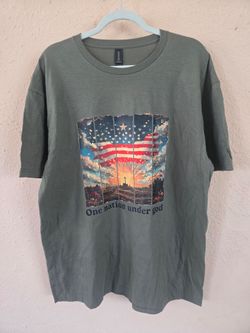 Men's One Nation Under God American Flag Shirt, Olive Draft Green, XL