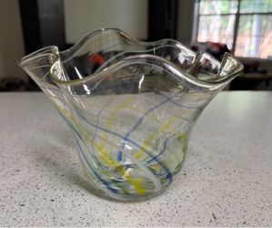 Art Glass Handkerchief  Vase Bowl Vintage