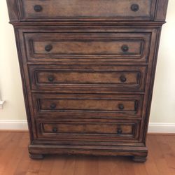 Tall Boy Dresser 5 Drawer Walnut Wood Antique 