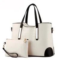 Elegant Cream and Black Cocodrile Patter Tote Bag Set