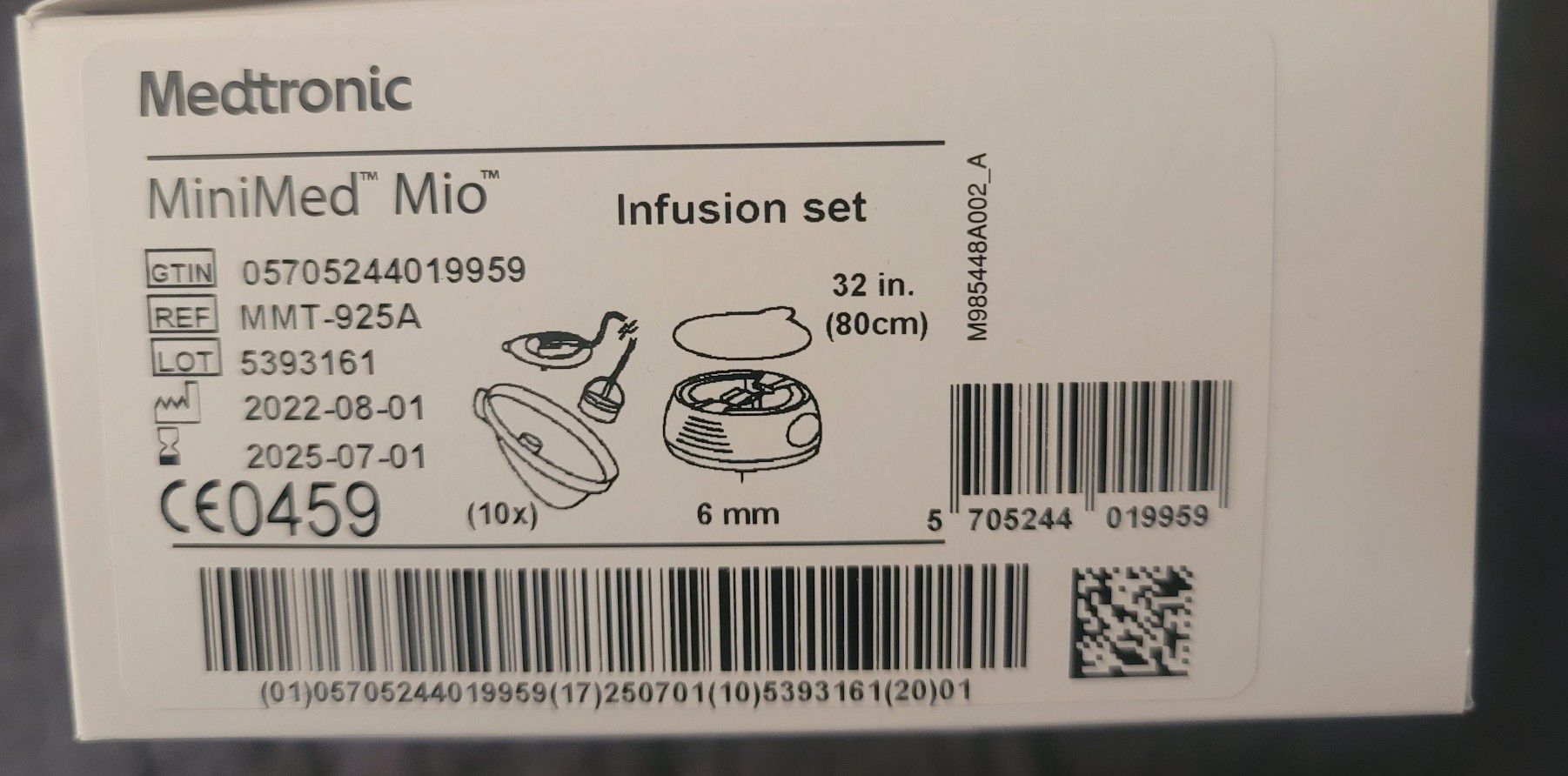 Diabetic Supplies MiniMed Mio Infusion sets MMT-925A 32" 6mm

 X10/ box

