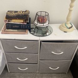 5 Drawer Dresser Wood Top Fabric Drawers 