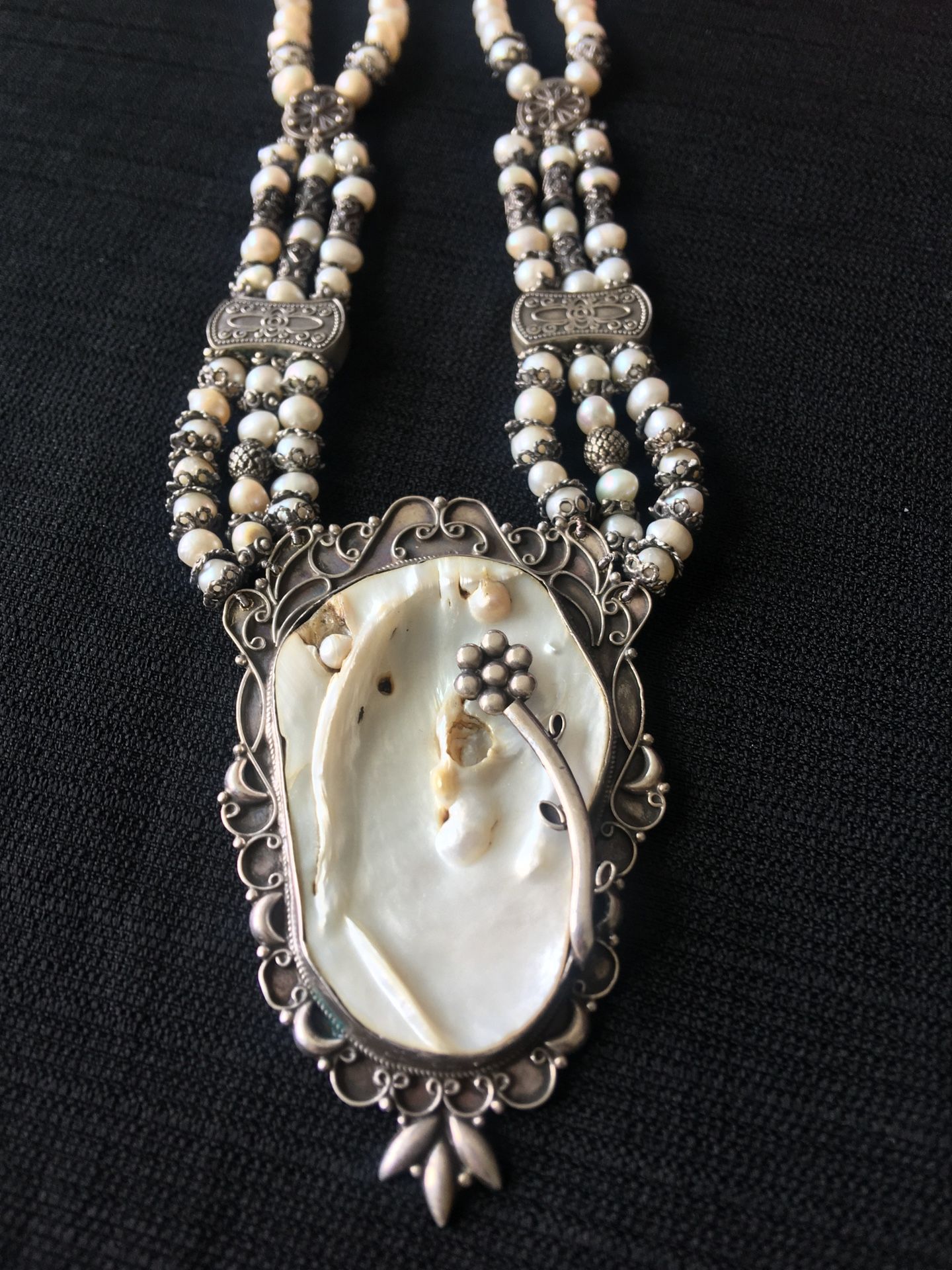 HOT Big Natural Pearl Shell Necklace With 925 Sterling Sliver