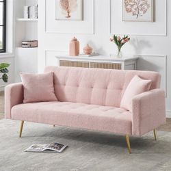 Pink Fabric Futon Sofa Bed - Good Condition