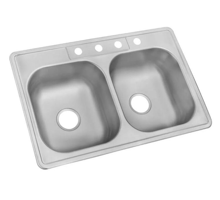 Glacier Bay Drop-In Stainless Steel 33 in. 4-Hole Double Bowl Kitchen Sink .. A3 ⭐ LOWEST PRICE ⭐