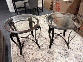 Pair of Round Glass Top End Tables