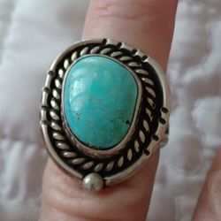 Vtg.Native Sterling Silver Turquoise Stone Ring- Sz5