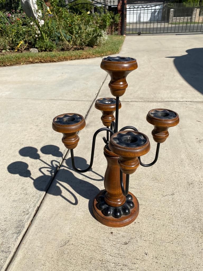 Antique wooden metal candelabra