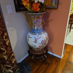 Stunning Asian Inspired Base. $85 For The Base And $25 For The Base. = $115 For Both. The Base Comes With Expensive Artificial Flowers