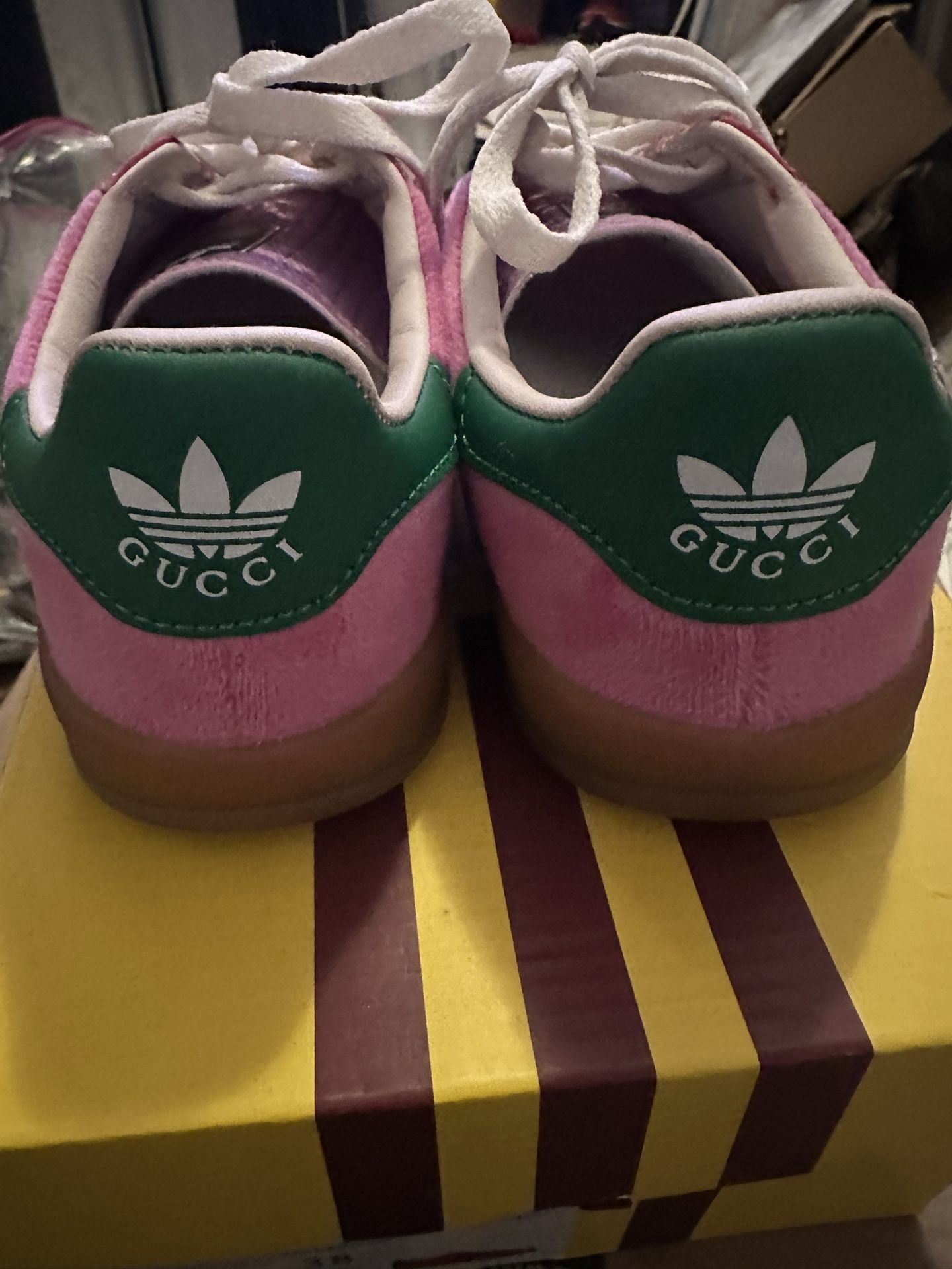 adidas gazelle silver green womens Gucci // X Adidas Pink & Multicolour Velvet & Suede Gazelle Sneaker  VSP  Consignment