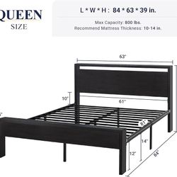Allewie Queen Size Platform Bed Frame with Wooden Headboard and Footboard, Sturdy 12 Metal Slat Support, No Box Spring Needed, Under Bed Storage, No N