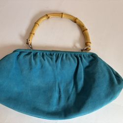 Banana Republic Turquoise Suede Clutch with Bamboo Handle