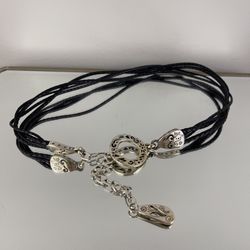 Vintage Black Braided Leather Cord Silver Hardware Hearts N Flowers Chain Belt